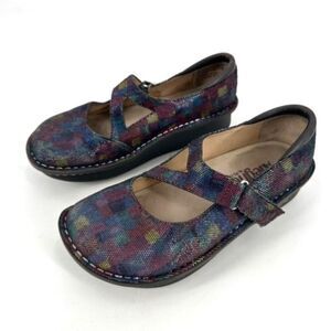 Alegria Dayna Shimmery‎ Mary Jane Flats Leather Size 36 US 6.5 Clogs Blue Red